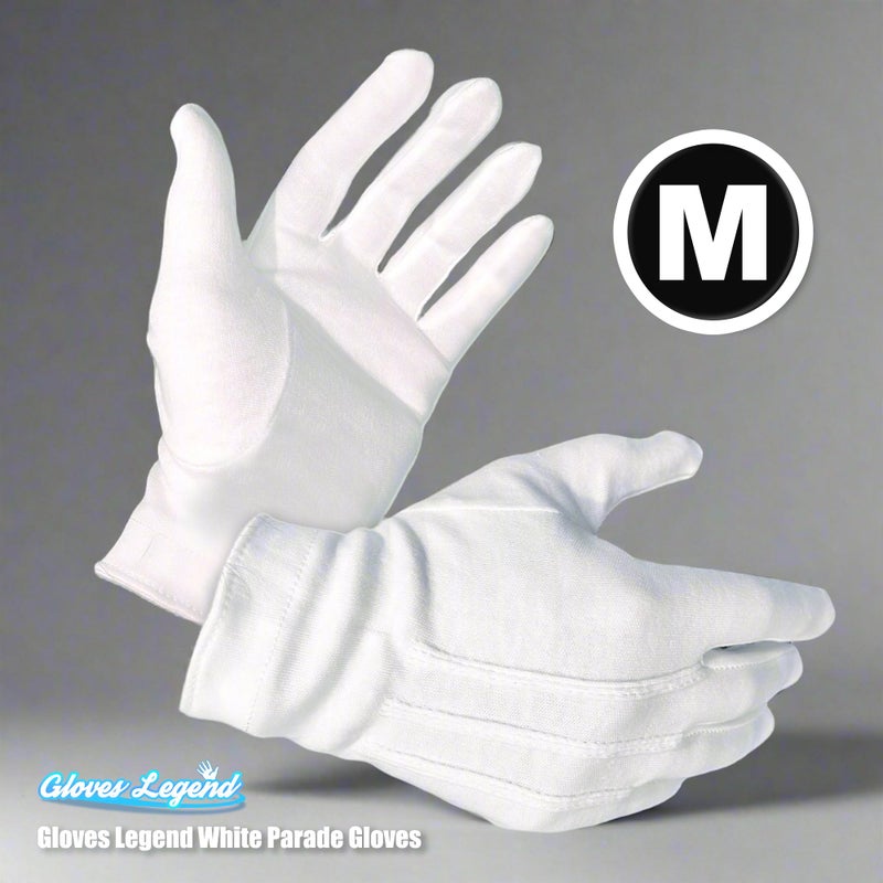 Gloves Legend 1 Pair (2 Gloves) - Gloves Legend - 100% White Cotton Marching Band Parade Formal Dress Costume Gloves For Men and Women - Medium - Image 2